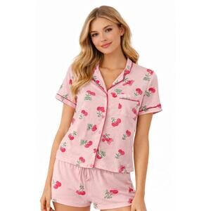 Juicy Couture Cherry Print Pink Short Sleeve Pajama Top Size Small